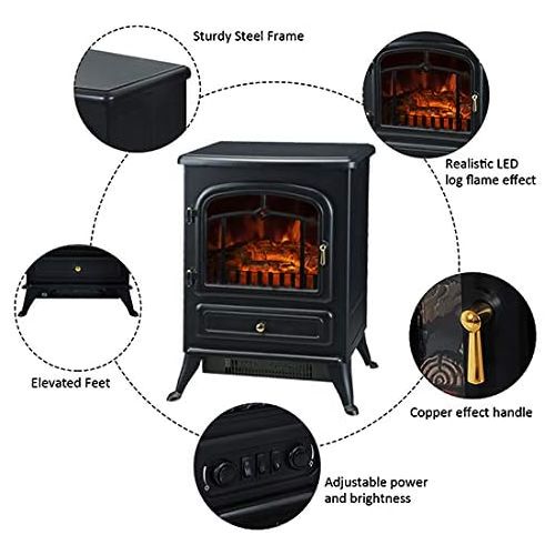  HOMCOM Freestanding Electric Fireplace Heater with Realistic Flames, 21 H, 1500W, Black