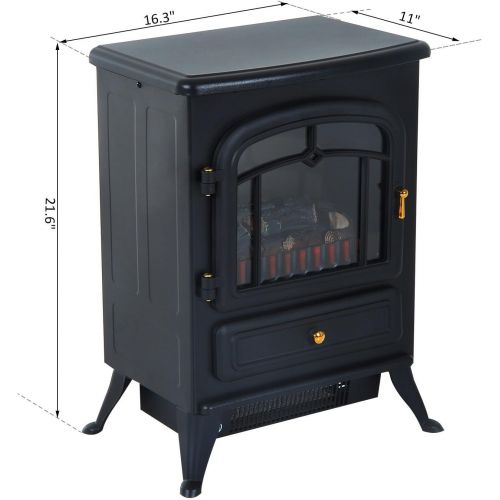  HOMCOM Freestanding Electric Fireplace Heater with Realistic Flames, 21 H, 1500W, Black