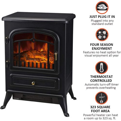  HOMCOM Freestanding Electric Fireplace Heater with Realistic Flames, 21 H, 1500W, Black