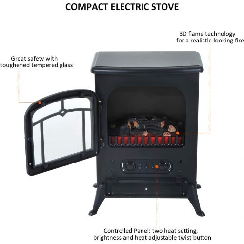  HOMCOM Freestanding Electric Fireplace Heater with Realistic Flames, 21 H, 1500W, Black