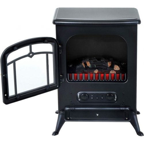  HOMCOM Freestanding Electric Fireplace Heater with Realistic Flames, 21 H, 1500W, Black