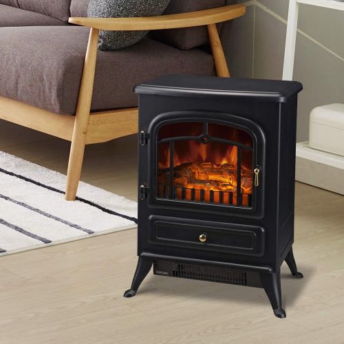  HOMCOM Freestanding Electric Fireplace Heater with Realistic Flames, 21 H, 1500W, Black