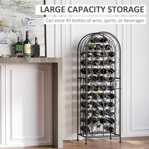  HomCom 45-Bottle Modern Wine Organizer Decorative Portable Wrought Iron Wine Rack Jail: Kitchen & Dining