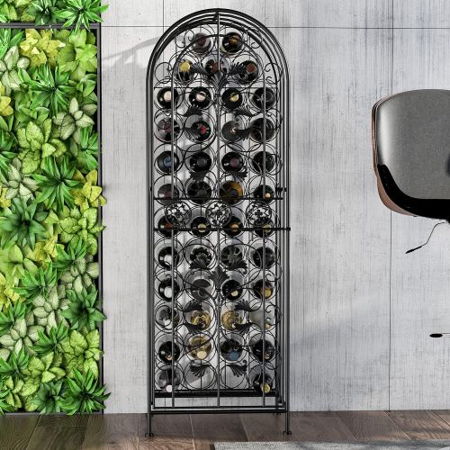  HomCom 45-Bottle Modern Wine Organizer Decorative Portable Wrought Iron Wine Rack Jail: Kitchen & Dining