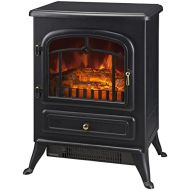 [아마존베스트]HOMCOM Freestanding Electric Fireplace Heater with Realistic Flames, 21 H, 1500W, Black