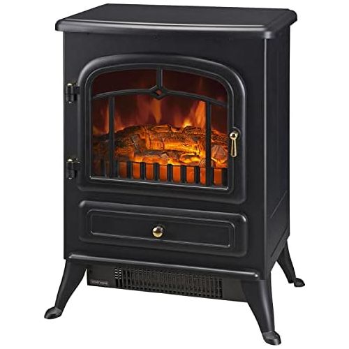  [아마존베스트]HOMCOM Freestanding Electric Fireplace Heater with Realistic Flames, 21 H, 1500W, Black