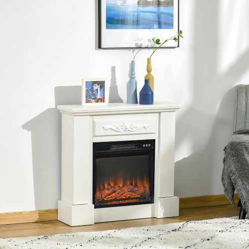  [아마존베스트]HOMCOM Freestanding Electric Fireplace Heater with Mantel, Wood, 1400W, 30 H, Beige