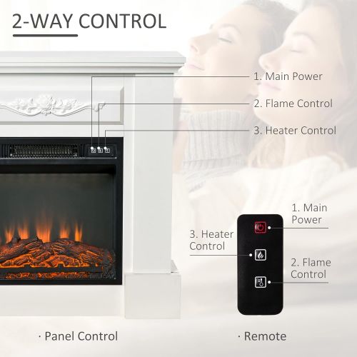  [아마존베스트]HOMCOM Freestanding Electric Fireplace Heater with Mantel, Wood, 1400W, 30 H, Beige