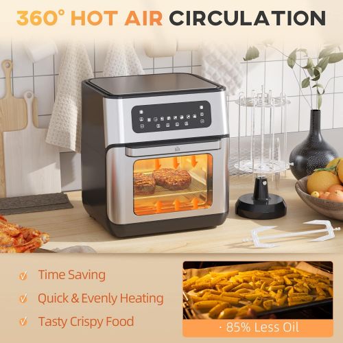  HOMCOM 10.5 Quart Air Fryer Oven with 8 Preset Cooking Menus, Airfryer Baker Oven with 9 Tool Accessories, Non-Stick Coating for Baking, Oven Frying and Baking, Black/Silver