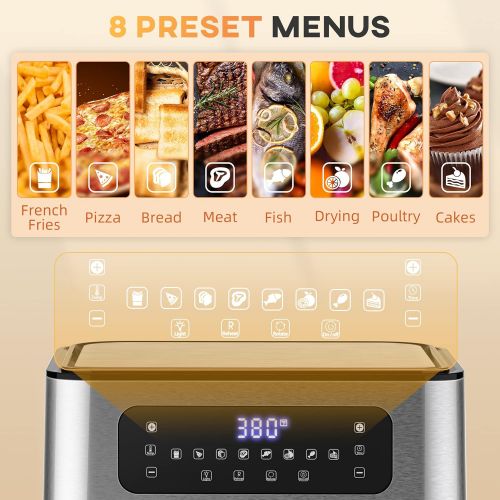  HOMCOM 10.5 Quart Air Fryer Oven with 8 Preset Cooking Menus, Airfryer Baker Oven with 9 Tool Accessories, Non-Stick Coating for Baking, Oven Frying and Baking, Black/Silver