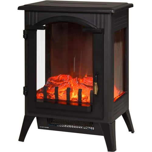  HOMCOM Electric Fireplace Heater, Fireplace Stove with Realistic LED Flames and Logs, Remote Control and Overheating Protection, 750W/1500W, Black