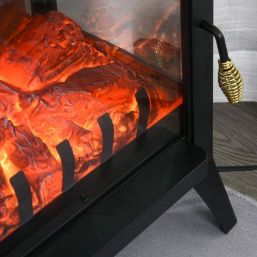  HOMCOM Electric Fireplace Heater, Fireplace Stove with Realistic LED Flames and Logs, Remote Control and Overheating Protection, 750W/1500W, Black