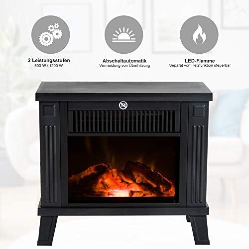  HOMCOM Electric Fireplace Electric Fireplace Stove Standing Fireplace with Flame Effect Electric Fire 600/1200 W Metal Black 34 x 17 x 31 cm