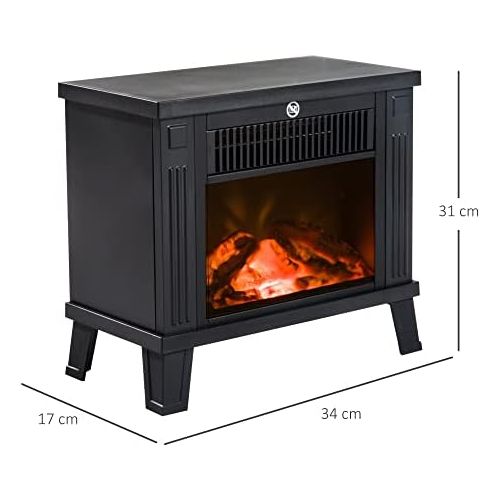  HOMCOM Electric Fireplace Electric Fireplace Stove Standing Fireplace with Flame Effect Electric Fire 600/1200 W Metal Black 34 x 17 x 31 cm