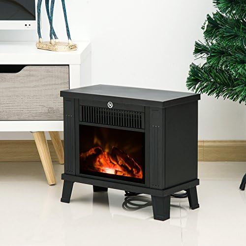  HOMCOM Electric Fireplace Electric Fireplace Stove Standing Fireplace with Flame Effect Electric Fire 600/1200 W Metal Black 34 x 17 x 31 cm