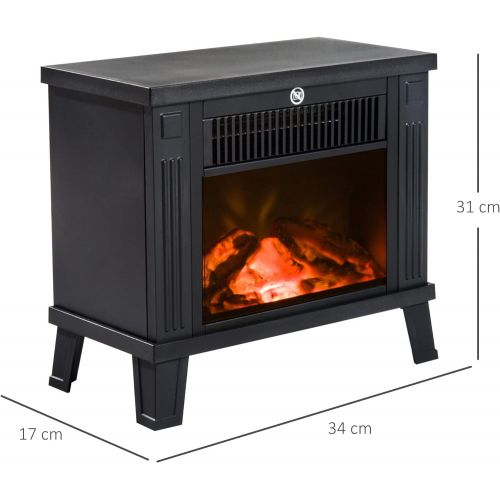  HOMCOM Electric Fireplace Electric Fireplace Stove Standing Fireplace with Flame Effect Electric Fire 600/1200 W Metal Black 34 x 17 x 31 cm