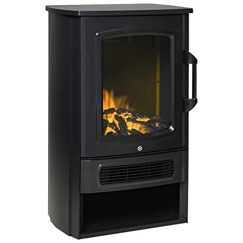  Homcom Electric Fireplace with Flame Effect Thermostat Stove 1000W/2000W, 20 25m2, Black 44.5 x 32.1 x 74cm
