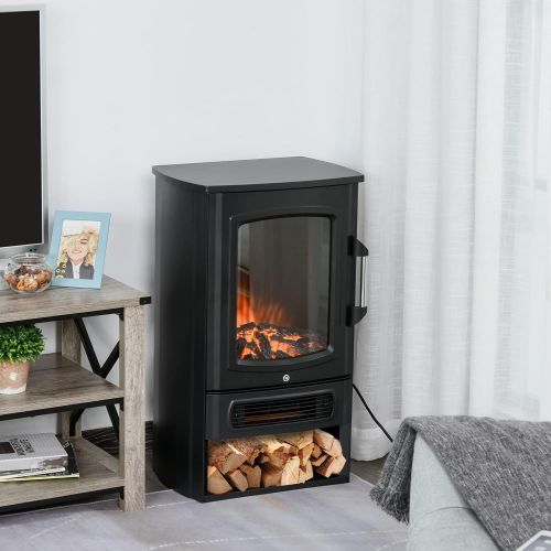  Homcom Electric Fireplace with Flame Effect Thermostat Stove 1000W/2000W, 20 25m2, Black 44.5 x 32.1 x 74cm