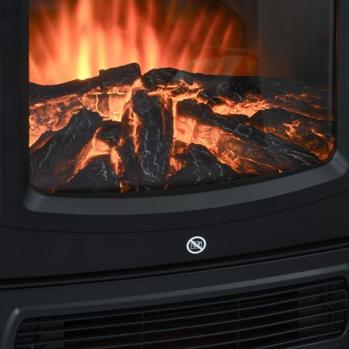  Homcom Electric Fireplace with Flame Effect Thermostat Stove 1000W/2000W, 20 25m2, Black 44.5 x 32.1 x 74cm