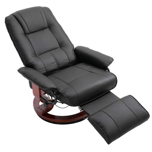  HOMCOM Faux Leather Adjustable Manual Traditional Swivel Base Recliner Chair with Footrest - Black