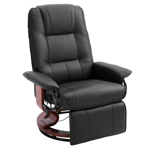  HOMCOM Faux Leather Adjustable Manual Traditional Swivel Base Recliner Chair with Footrest - Black