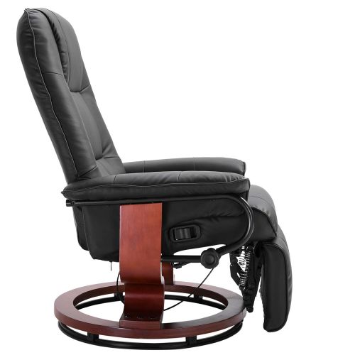  HOMCOM Faux Leather Adjustable Manual Traditional Swivel Base Recliner Chair with Footrest - Black