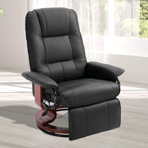  HOMCOM Faux Leather Adjustable Manual Traditional Swivel Base Recliner Chair with Footrest - Black