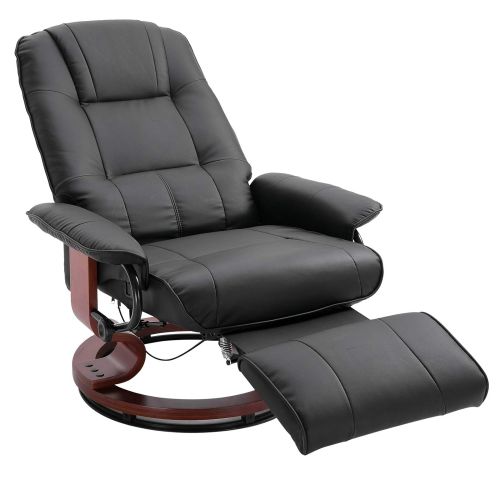  HOMCOM Faux Leather Adjustable Manual Traditional Swivel Base Recliner Chair with Footrest - Black