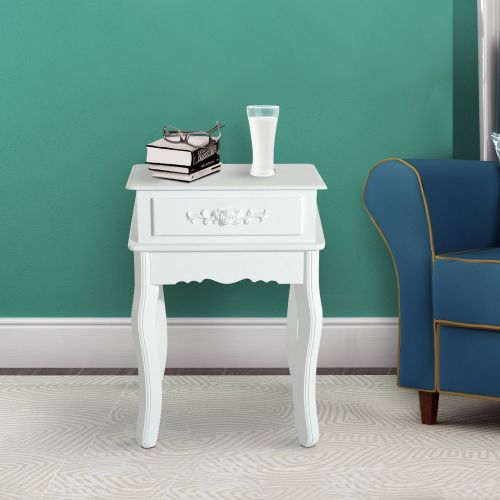 HOMCOM 24” Wood Living Room End Side Table with Storage Drawer - White