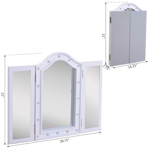  HOMCOM Tabletop Tri Fold Hollywood Style Vanity Mirror with LED Lights - White