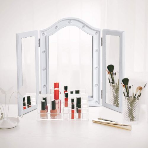  HOMCOM Tabletop Tri Fold Hollywood Style Vanity Mirror with LED Lights - White