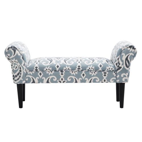  HOMCOM Linen Upholstered Vanity Accent Bench with Armrests - Blue Grey Paisley