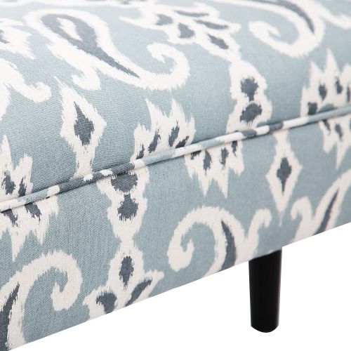  HOMCOM Linen Upholstered Vanity Accent Bench with Armrests - Blue Grey Paisley