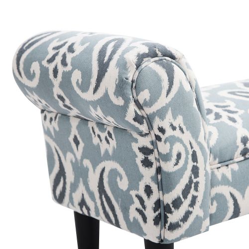  HOMCOM Linen Upholstered Vanity Accent Bench with Armrests - Blue Grey Paisley