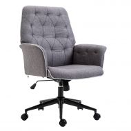 HOMCOM Adjustable Modern Linen Upholstered Office Chair with Lumbar Support and Arms