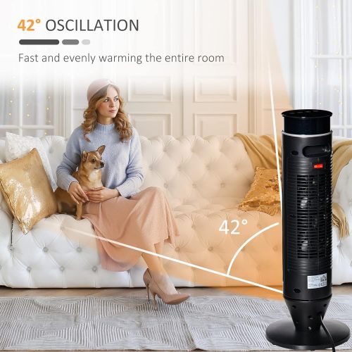  HOMCOM 2-In-1 Tower Heater, Indoor Electric Space Heater with Oscillation, Remote Control, 8H Timer, Three Heating Modes(High, Low, Fan), 750W/1500W