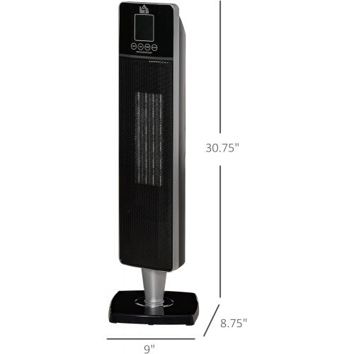  HOMCOM 2-In-1 Portable Electric Tower Heater, Oscillating Space Heater for Indoor Use, with Remote Control, 8H Timer, Three Heating Modes(High, Low, Fan), 750W / 1500W, Black