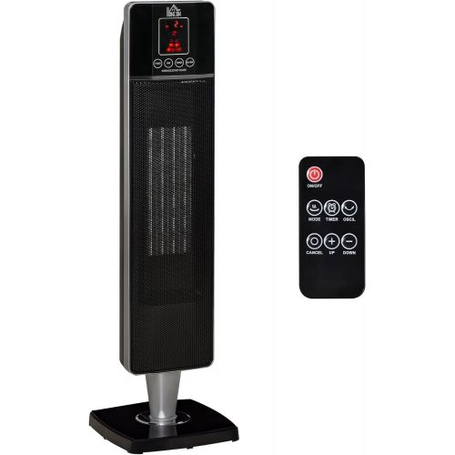  HOMCOM 2-In-1 Portable Electric Tower Heater, Oscillating Space Heater for Indoor Use, with Remote Control, 8H Timer, Three Heating Modes(High, Low, Fan), 750W / 1500W, Black