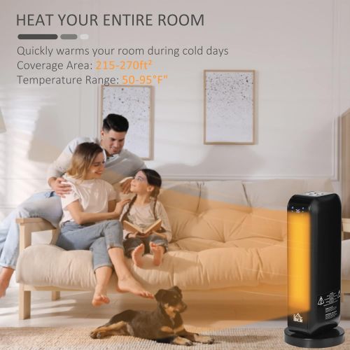  HOMCOM 1500W Ceramic Space Heater, 2-In-1 Oscillating Portable Heater with Three Heating Modes(High, Low, Fan), Timer, Remote Control, for Indoor Use, Black