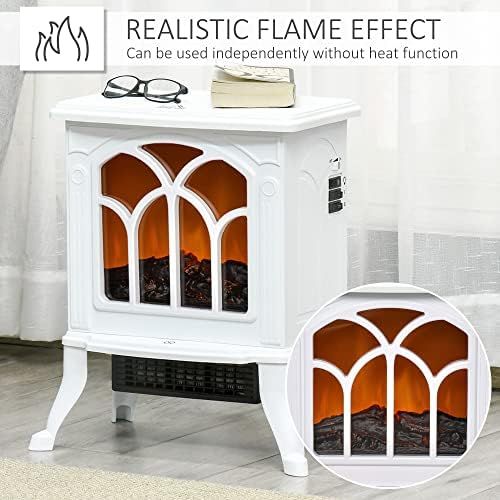  HOMCOM Freestanding Electric Fireplace Wood Stove, Space Heater with Realistic Flame Effect, Adjustable Temperature, and Overheat Protection, 750W/1500W, White