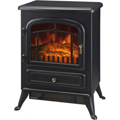  HOMCOM Electric Fireplace Heater, Freestanding Fireplace Stove with Realistic LED Log Flames and Overheating Safety Protection, 750/1500W, Black