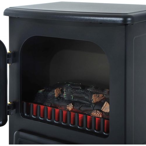  HOMCOM Electric Fireplace Heater, Freestanding Fireplace Stove with Realistic LED Log Flames and Overheating Safety Protection, 750/1500W, Black