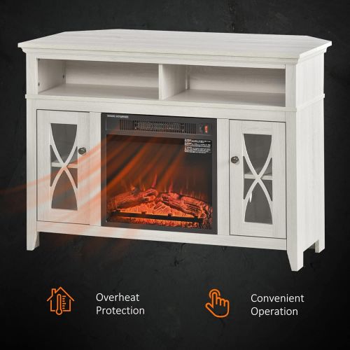  HOMCOM 2 in 1 Electric Fireplace with Wood TV Stand with Media Center Console and LED Log Flame, Fits 55 TV, White