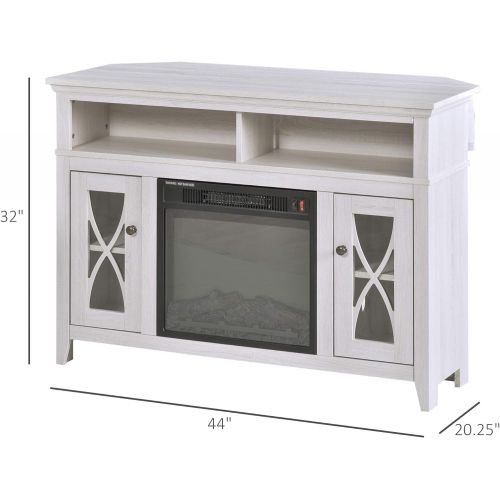  HOMCOM 2 in 1 Electric Fireplace with Wood TV Stand with Media Center Console and LED Log Flame, Fits 55 TV, White