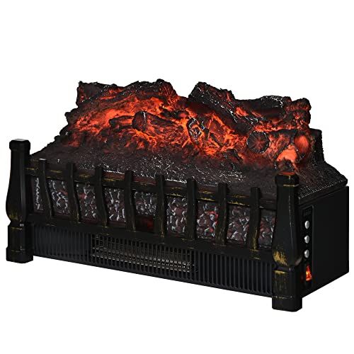  HOMCOM Electric Fireplace Log Insert with Realistic Ember Bed, Fireplace Heater with Remote Control, and 8H Timer, 1500W, Black