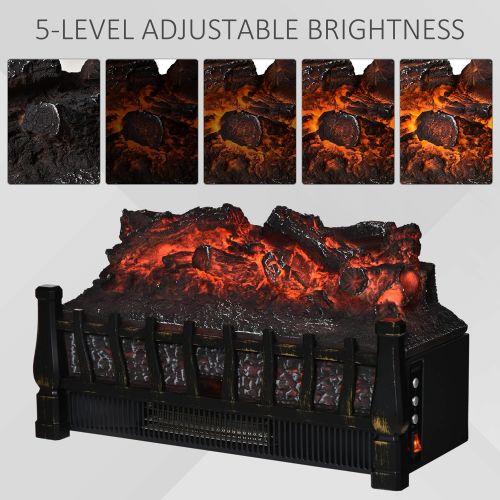  HOMCOM Electric Fireplace Log Insert with Realistic Ember Bed, Fireplace Heater with Remote Control, and 8H Timer, 1500W, Black