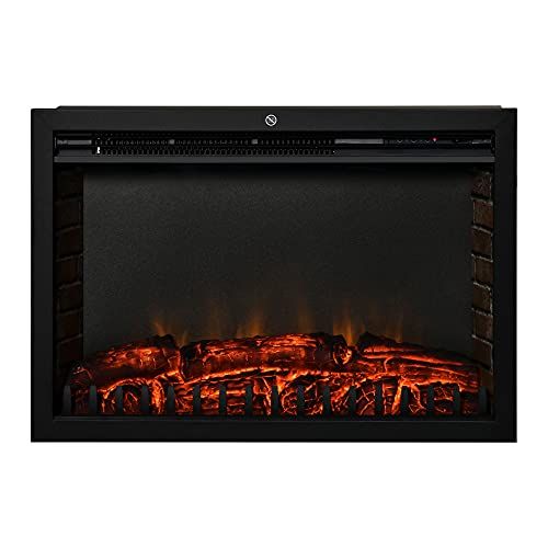  HOMCOM 30 Electric Fireplace Insert, Modern Recessed Fireplace Heater with Realistic Flame, Adjustable Brightness, and Remote Control, Heats 215 Sq. Ft., 750/1500W, Black