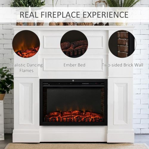  HOMCOM 30 Electric Fireplace Insert, Modern Recessed Fireplace Heater with Realistic Flame, Adjustable Brightness, and Remote Control, Heats 215 Sq. Ft., 750/1500W, Black
