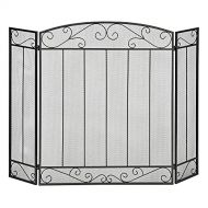 HOMCOM 3 Panel Folding Fireplace Screen, Home Steel Fire Spark Guard for Wood Burning with Decorative Vine Pattern, 41.25 x 31.75, Black