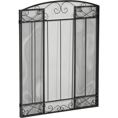  HOMCOM 3 Panel Folding Fireplace Screen, Home Steel Fire Spark Guard for Wood Burning with Decorative Vine Pattern, 41.25 x 31.75, Black